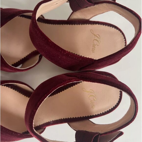 J. Crew Velvet Penny Sandals Burgundy Retro Inspired Ankle Straps Size 7 - Picture 3 of 5
